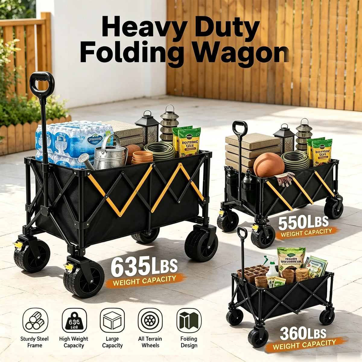 Foldable Heavy Duty Utility Wagon Cart With All Terrain Wheels