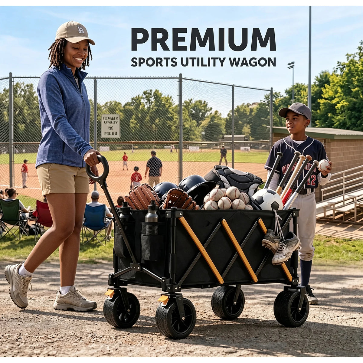 Foldable Heavy Duty Utility Wagon Cart With All Terrain Wheels