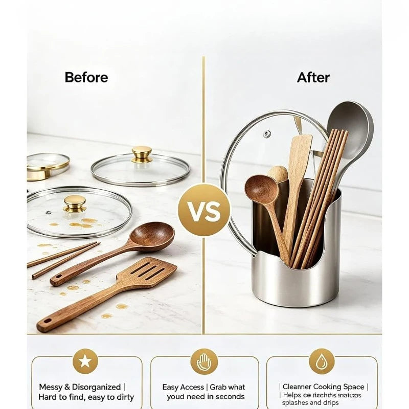 Stainless Steel Kitchen Utensil Organizer For Pots And Cooking Tools