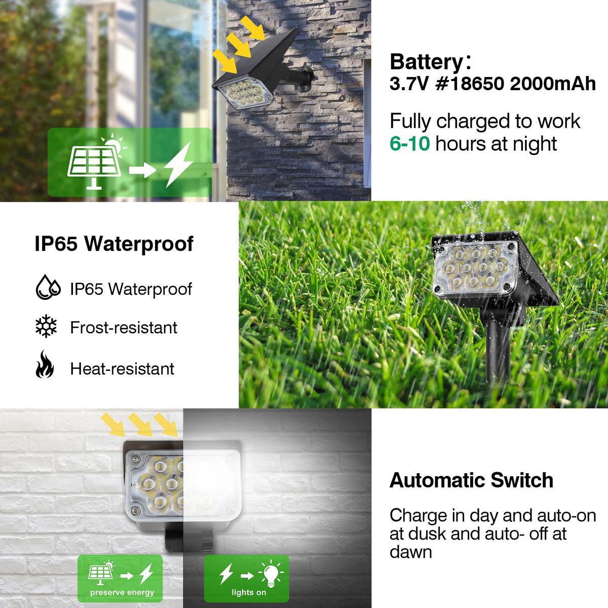 T-SUNRISE Solar Powered Adjustable LED Garden Spotlight Lights