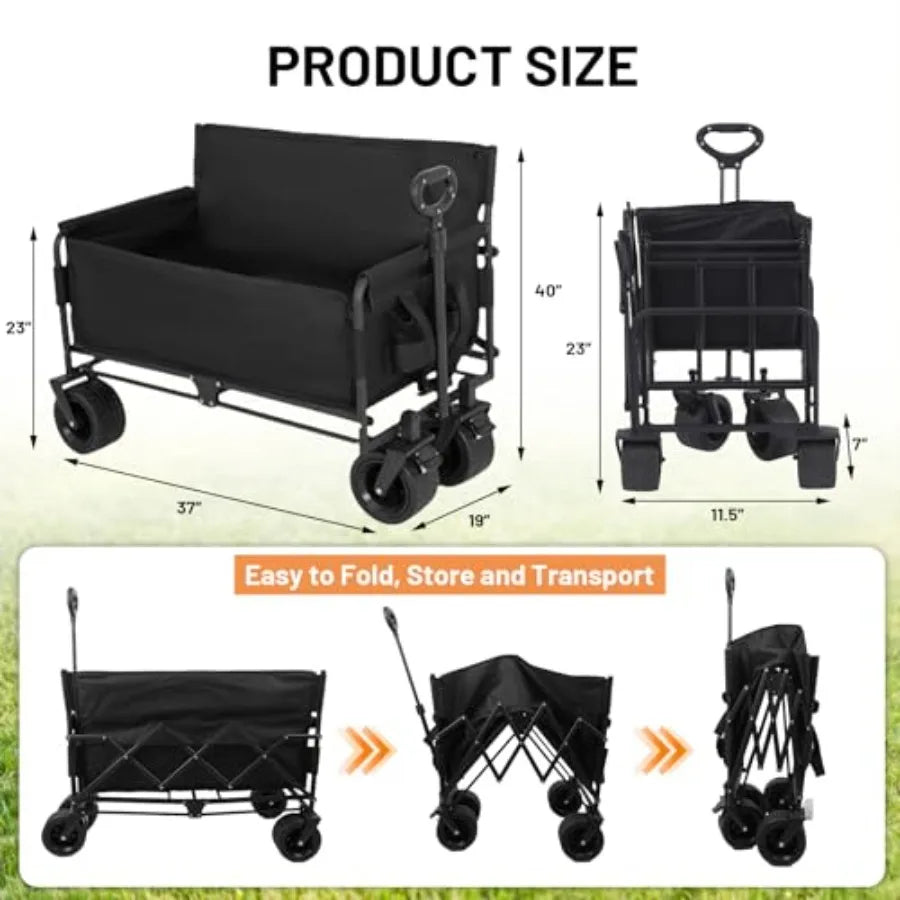Heavy Duty Collapsible Wagon Bench Seat with All Terrain Wheels
