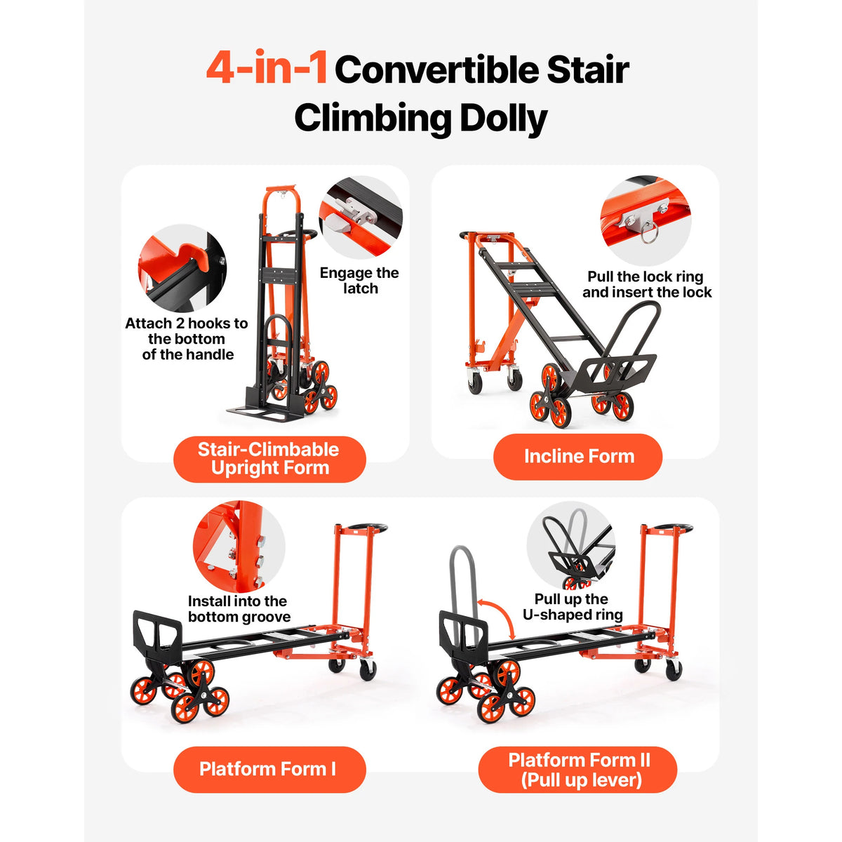 SucceBuy 3 In 1 Convertible Stair Climbing Industrial Utility Cart
