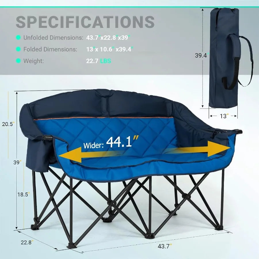 Double Camping Loveseat Chair With Cooling Bag For Outdoor Comfort