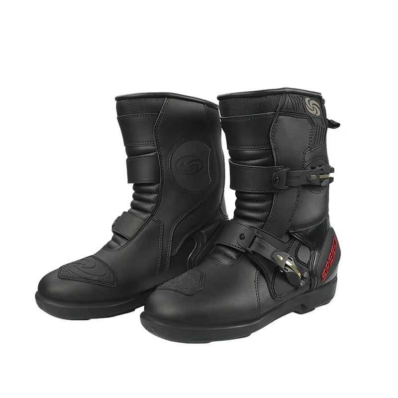 Unisex Leather Motorcycle Boots With Rubber Outsoles for Road Riding