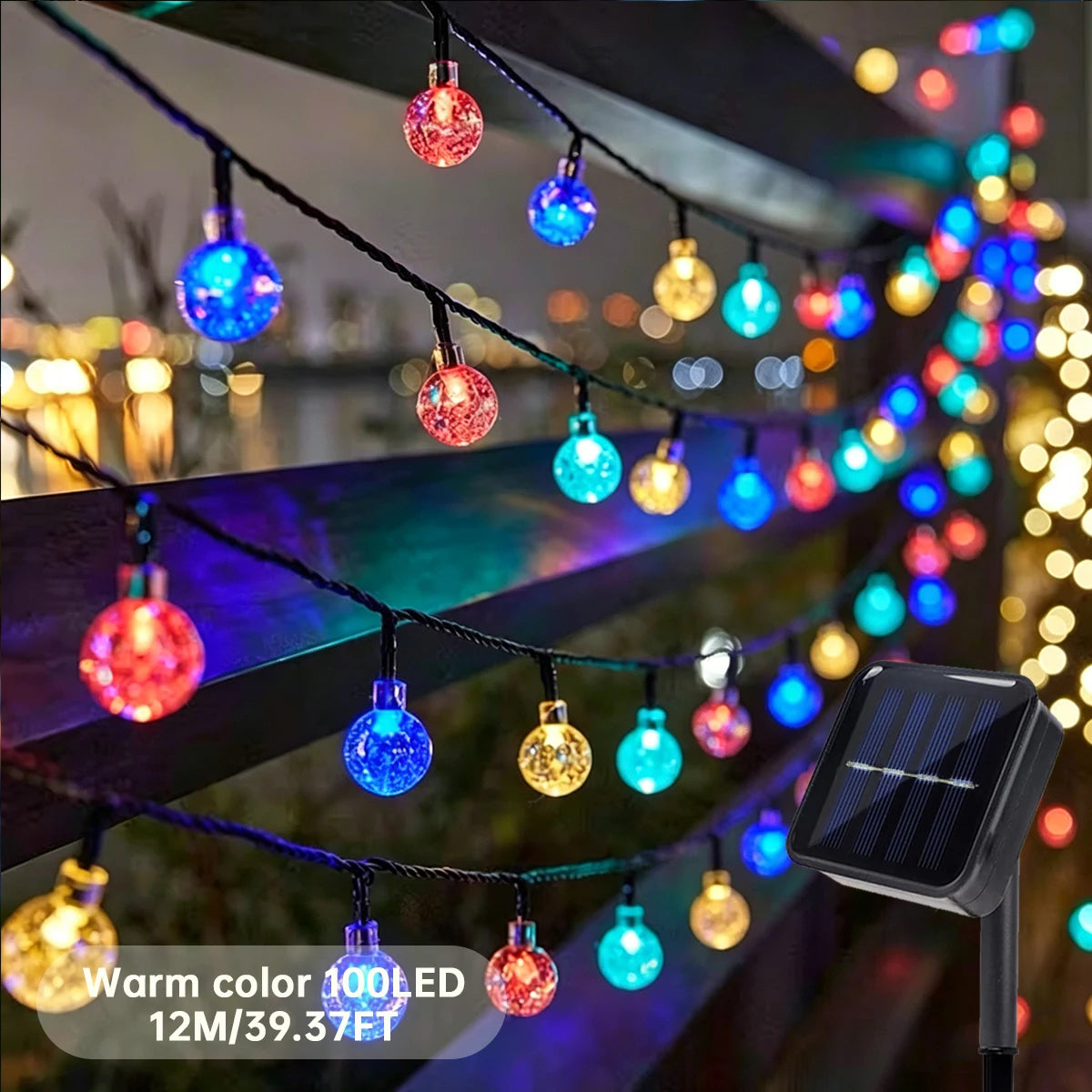 Solar Bubble Ball String Lights Eight Modes Indoor Outdoor Decor