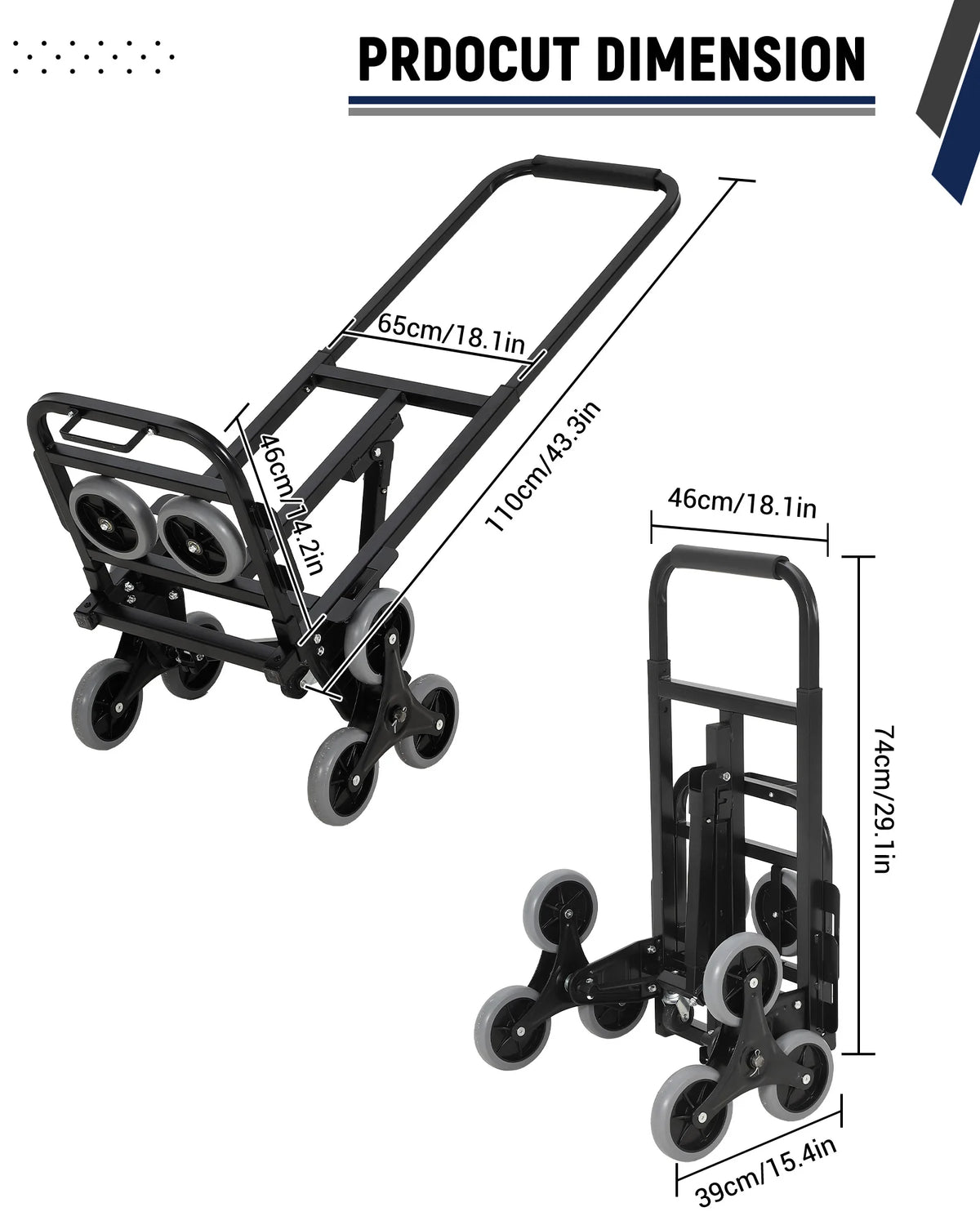 HiMISS 3-in-1 Folding Stair Climbing Hand Truck and Utility Cart