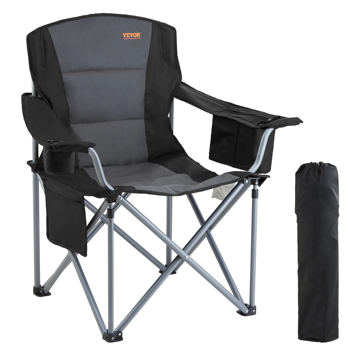 VEVOR Portable Folding Camping Chair With Lumbar Support And Pockets