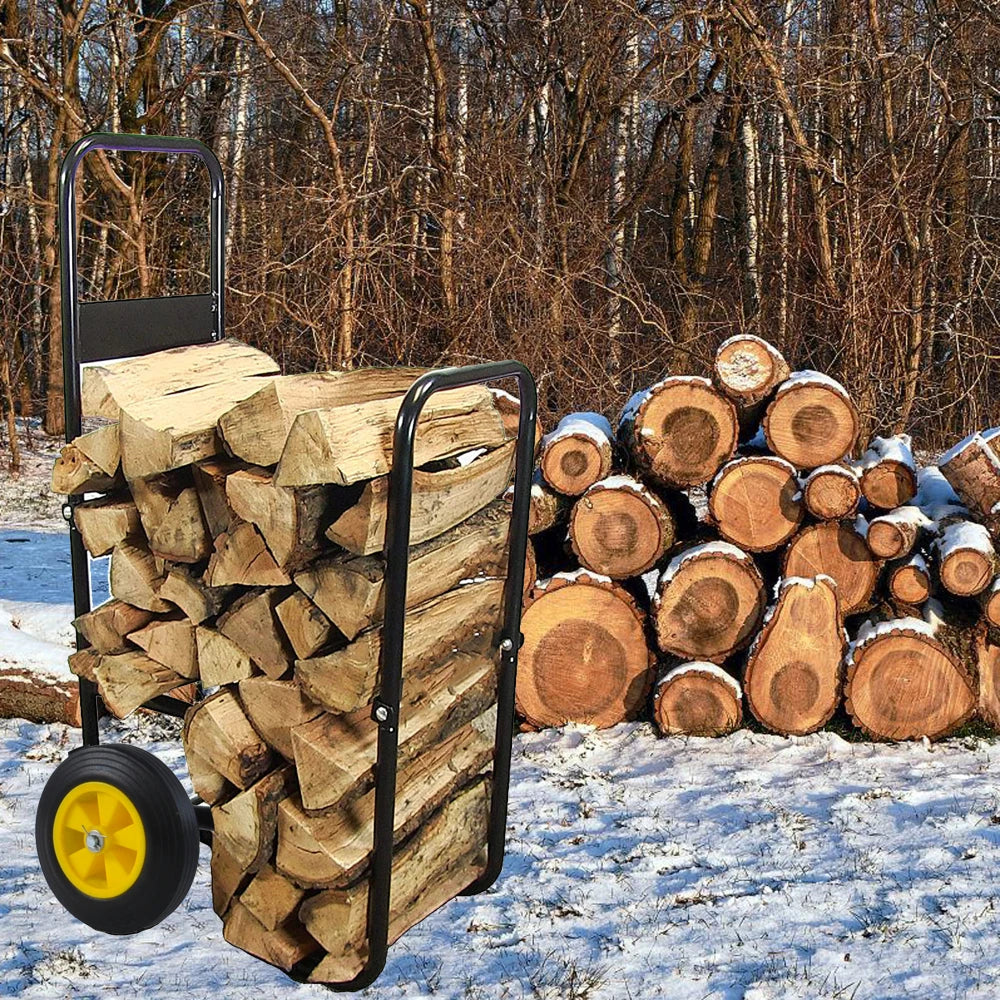 Rolling Firewood Log Cart With Durable Wheels For Easy Moving