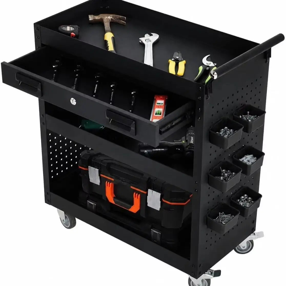 Rolling Steel Tool Cart With Drawer And Locking Casters