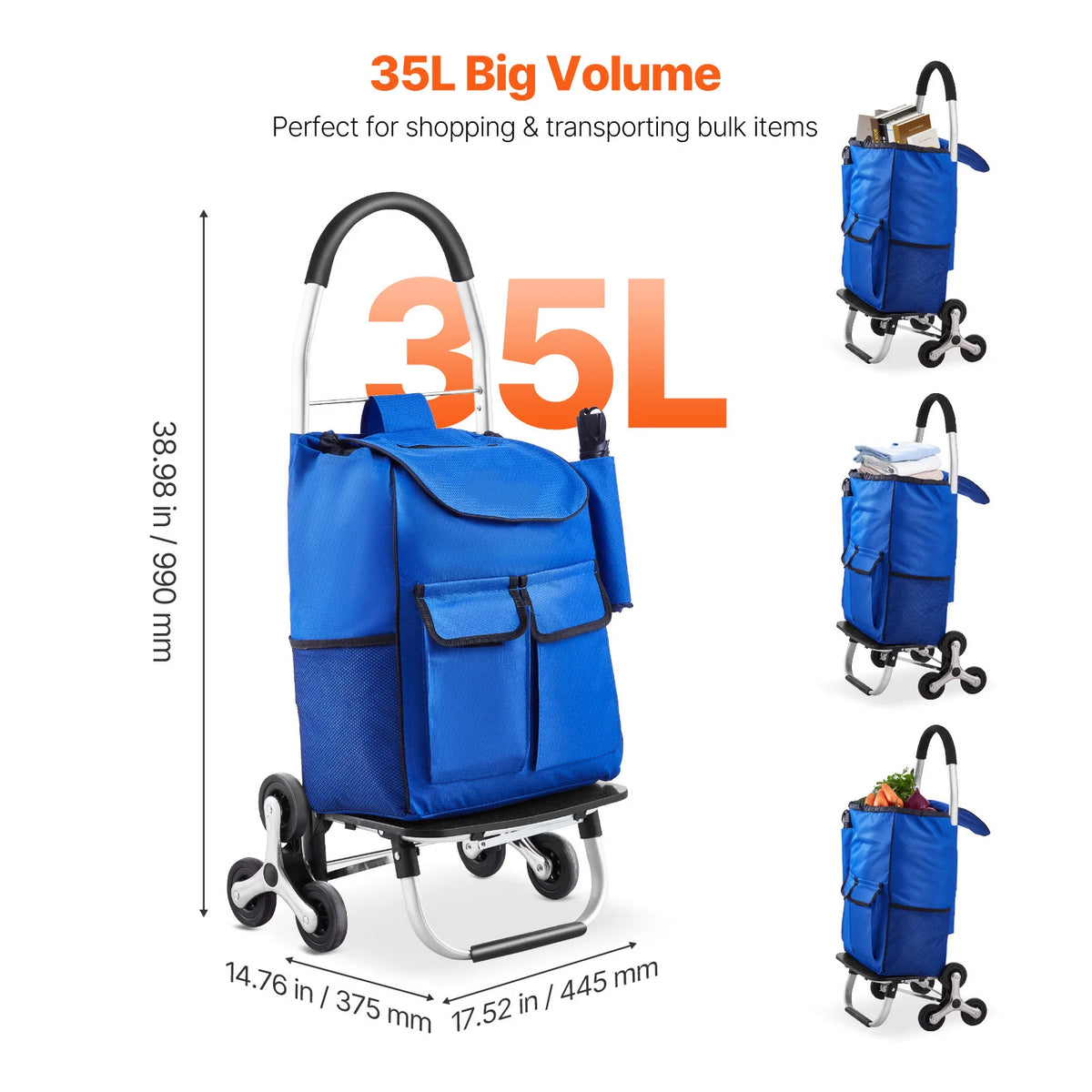 SucceBuy Folding Stair Climbing Shopping Cart With Oxford Cloth Bag