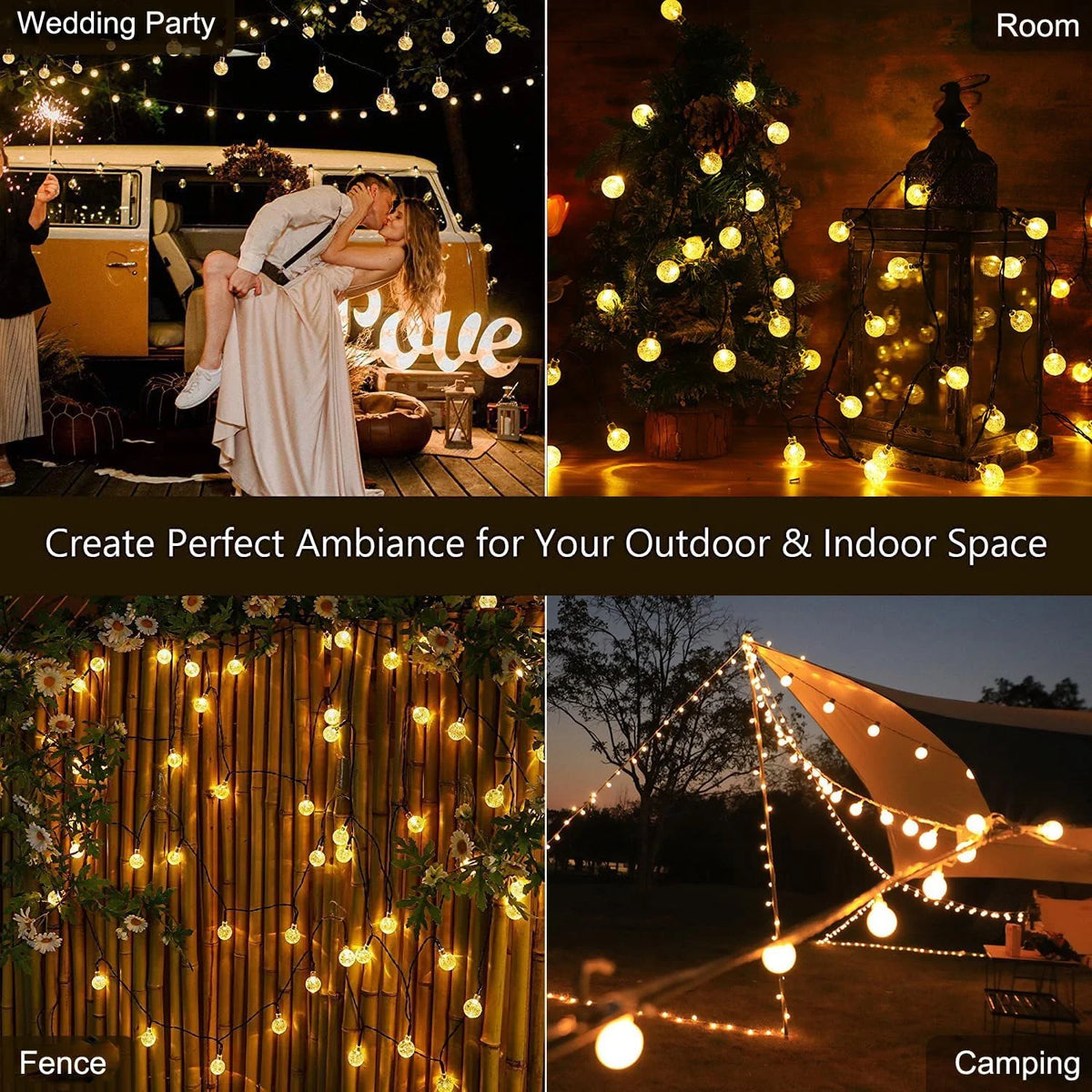 Solar Bubble Ball String Lights Eight Modes Indoor Outdoor Decor