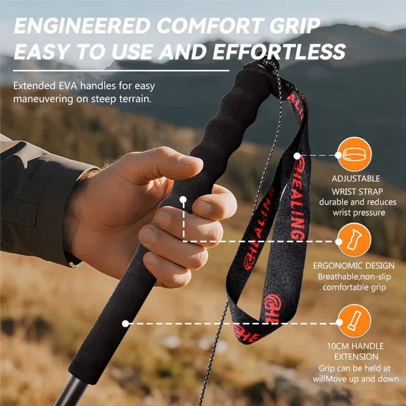 OKHEALING Foldable Carbon Fiber Trekking Poles for Hiking and Walking