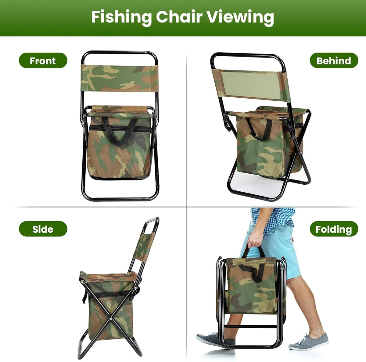 Portable Folding Fishing Chair With Cooler Bag And Backrest
