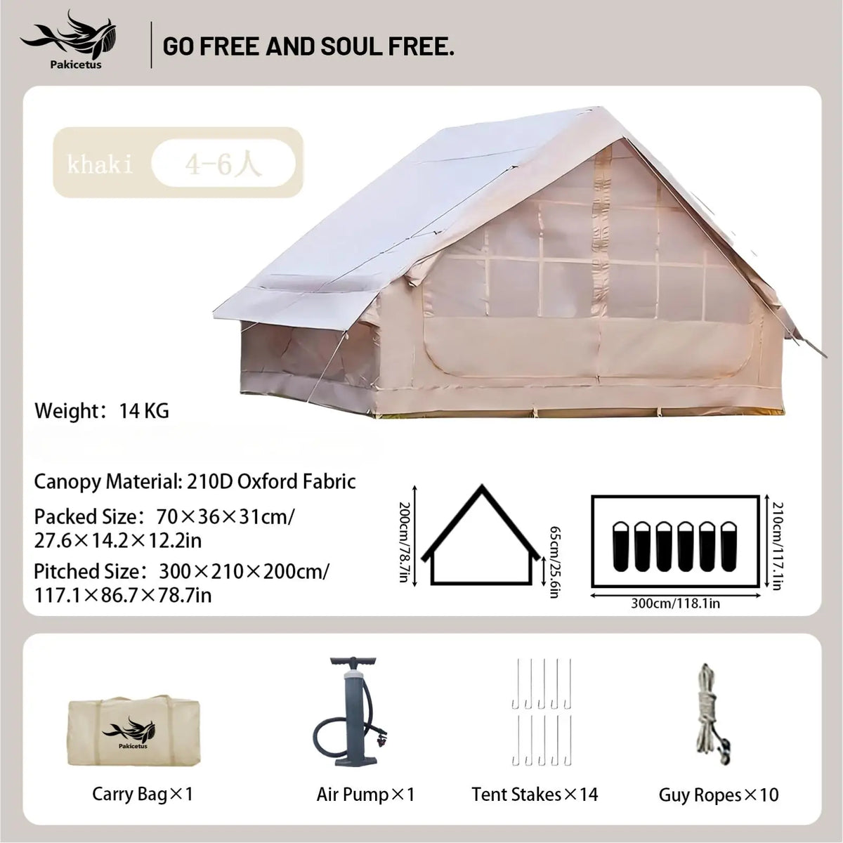 Pakicetus Quick Setup Inflatable Camping Tent With Portable Carry Bag