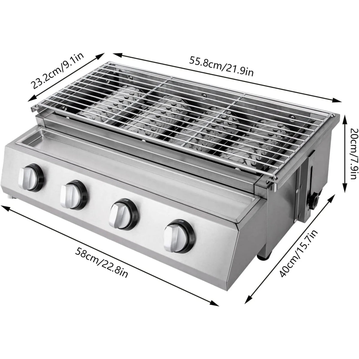 Portable Four Burner Stainless Steel Propane Gas Grill for Camping BBQ