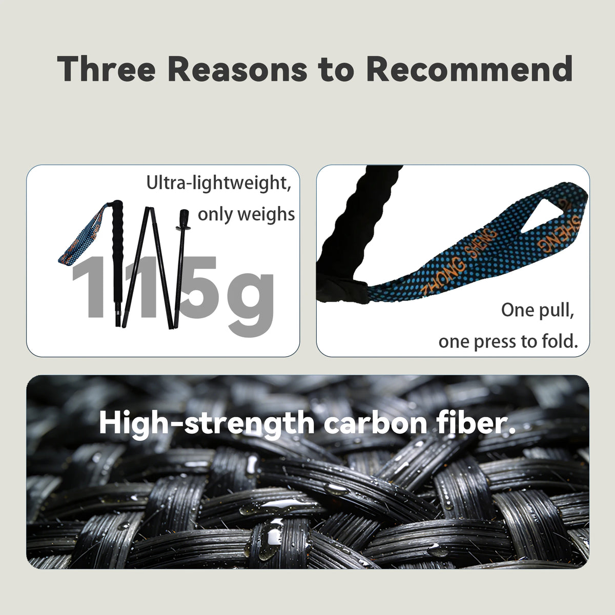 OKHEALING Foldable Carbon Fiber Trekking Poles for Hiking and Walking