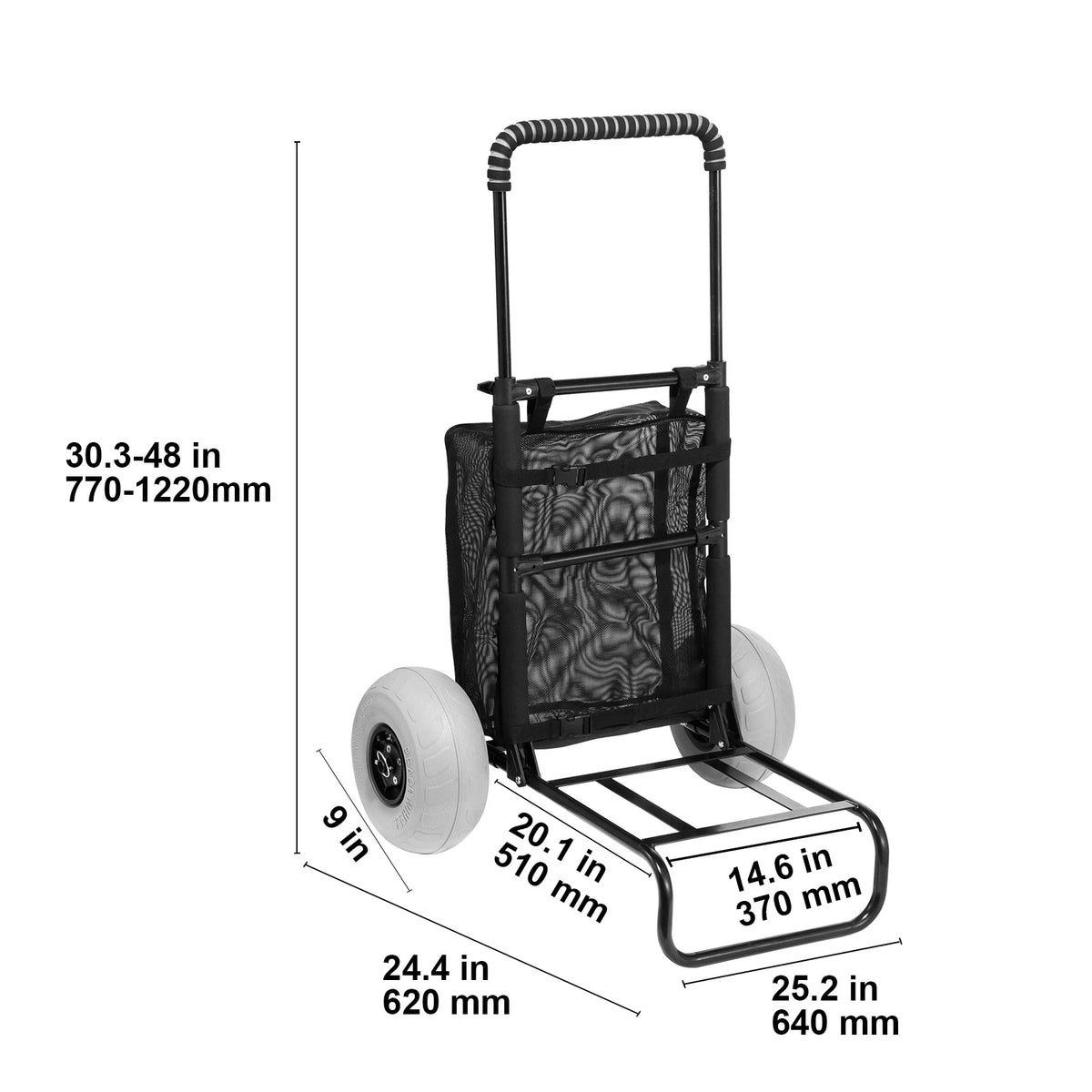 SucceBuy Folding Beach Cart With Balloon Wheels And Cargo Deck
