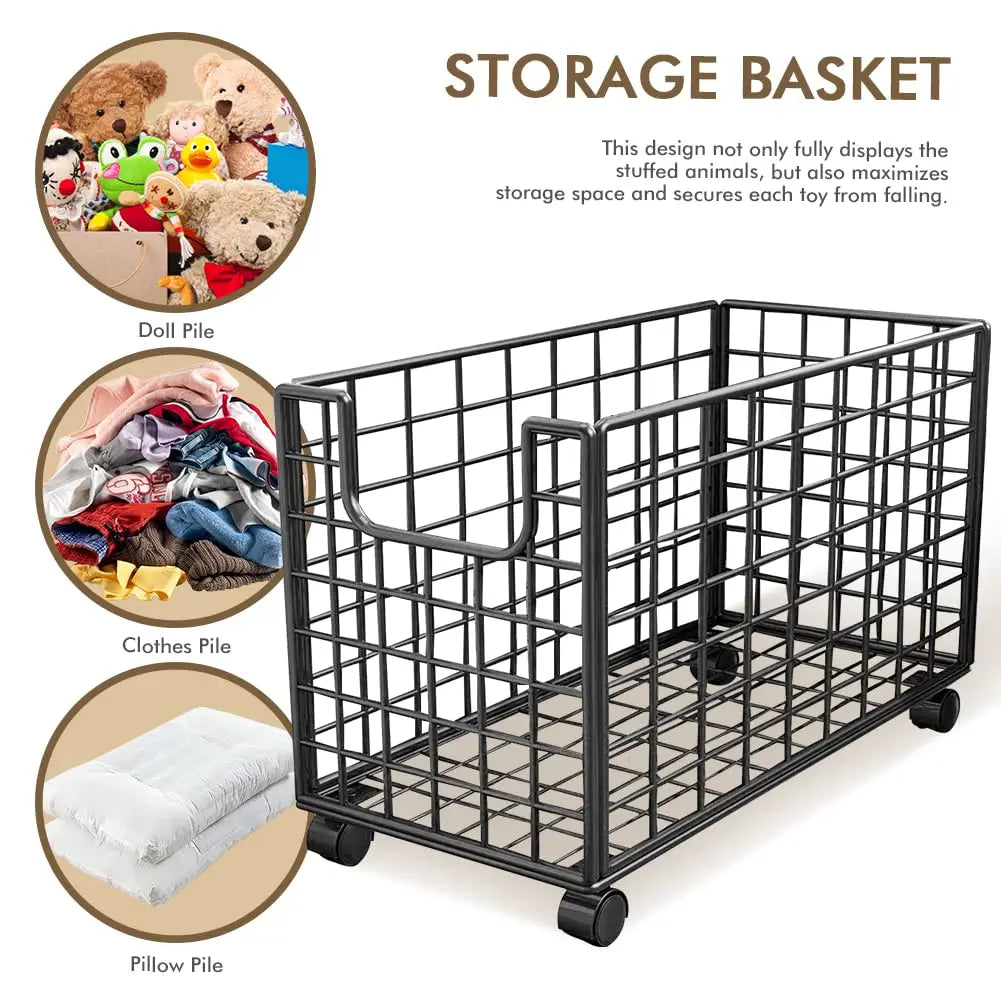 Rolling Metal Mesh Laundry Hamper With Locking Swivel Wheels