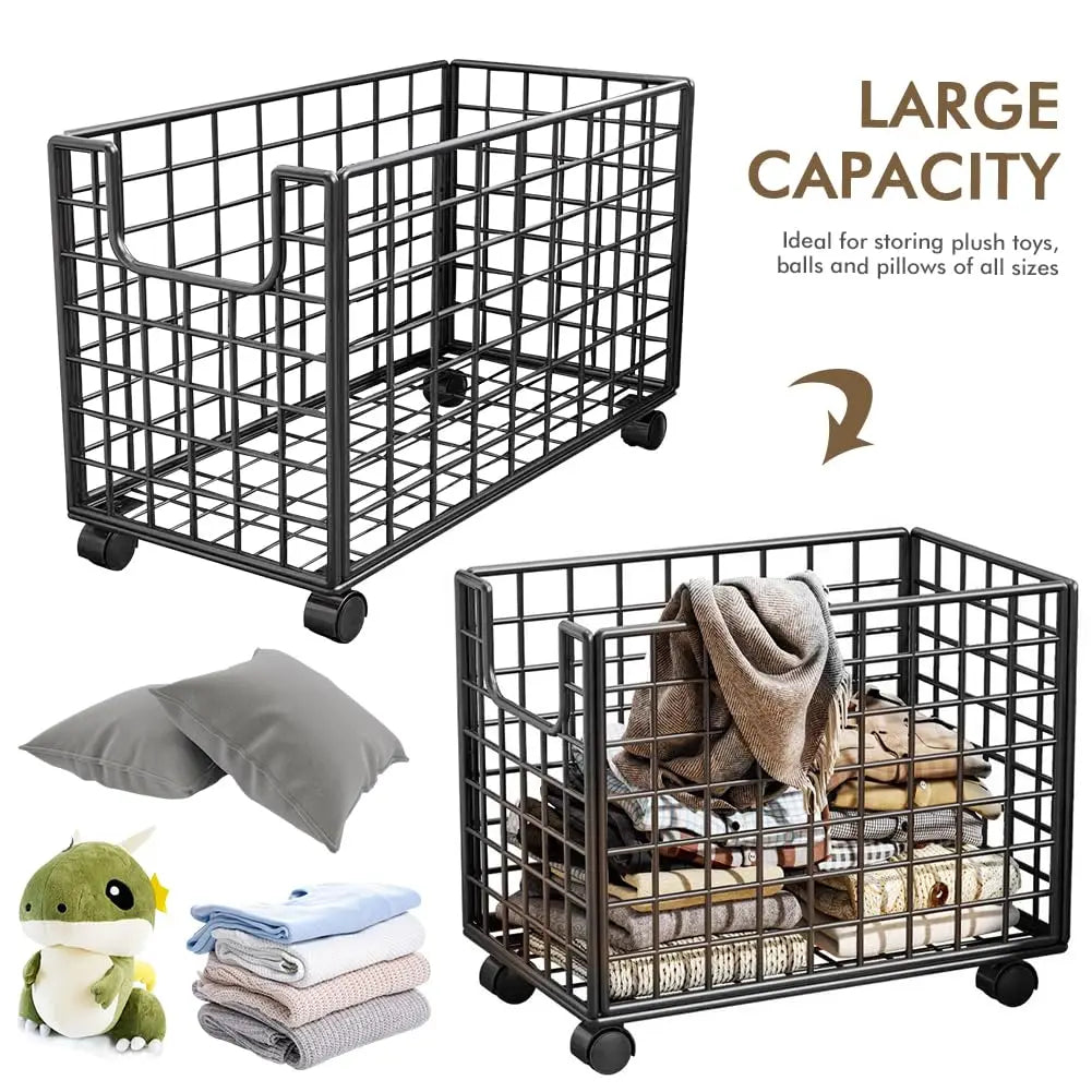 Rolling Metal Mesh Laundry Hamper With Locking Swivel Wheels