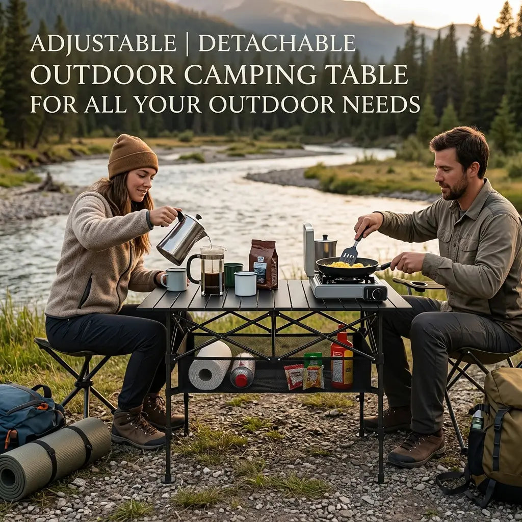 Adjustable Height Outdoor Folding Camping Table for Picnics and Travel