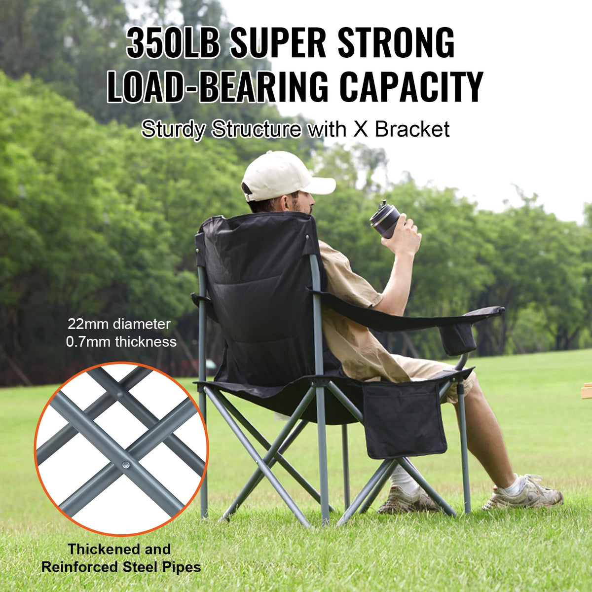 VEVOR Portable Folding Camping Chair With Lumbar Support And Pockets