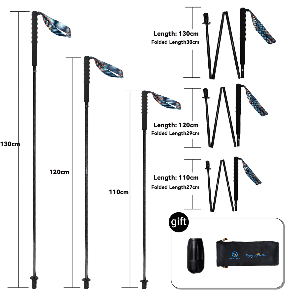 OKHEALING Foldable Carbon Fiber Trekking Poles for Hiking and Walking