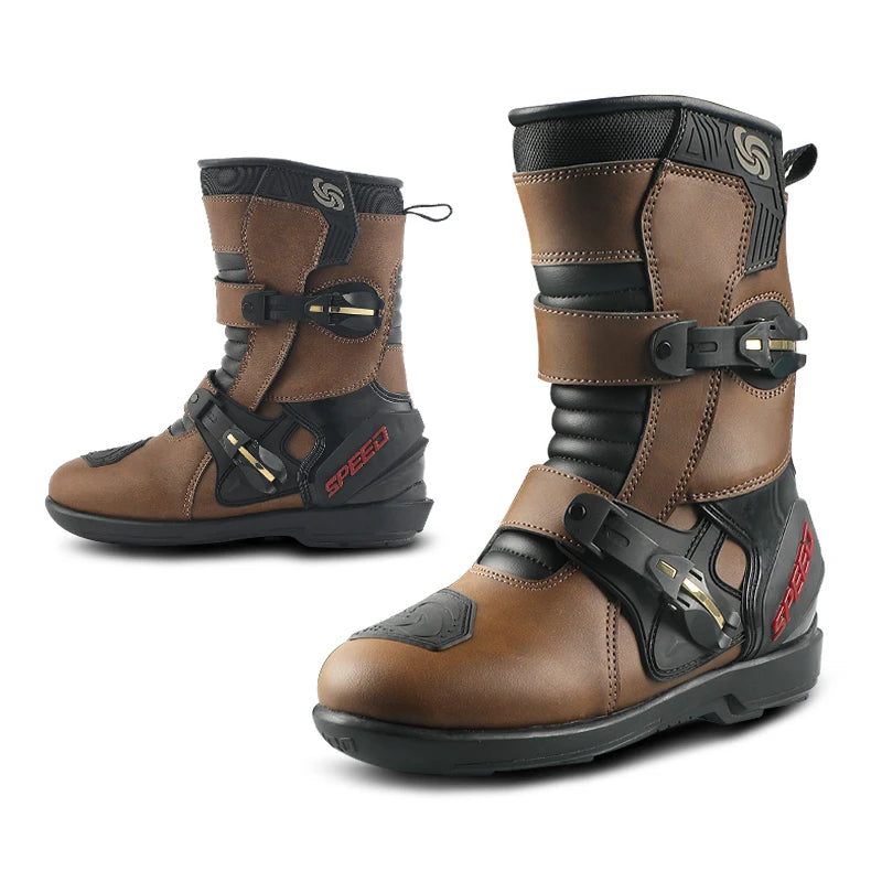 Unisex Leather Motorcycle Boots With Rubber Outsoles for Road Riding