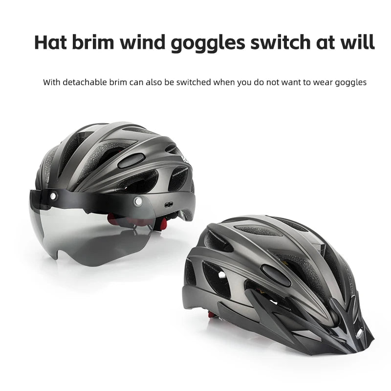 ROCKBROS Integrated Cycling Helmet With Goggles For Road And MTB