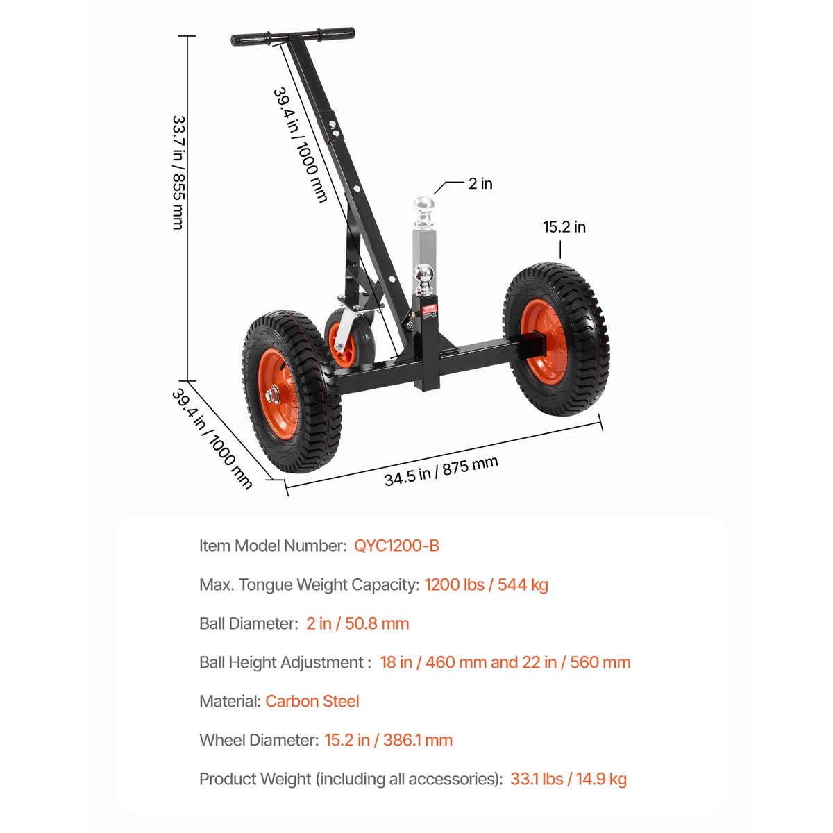SucceBuy Carbon Steel Trailer Dolly for Boat and Cargo Moving
