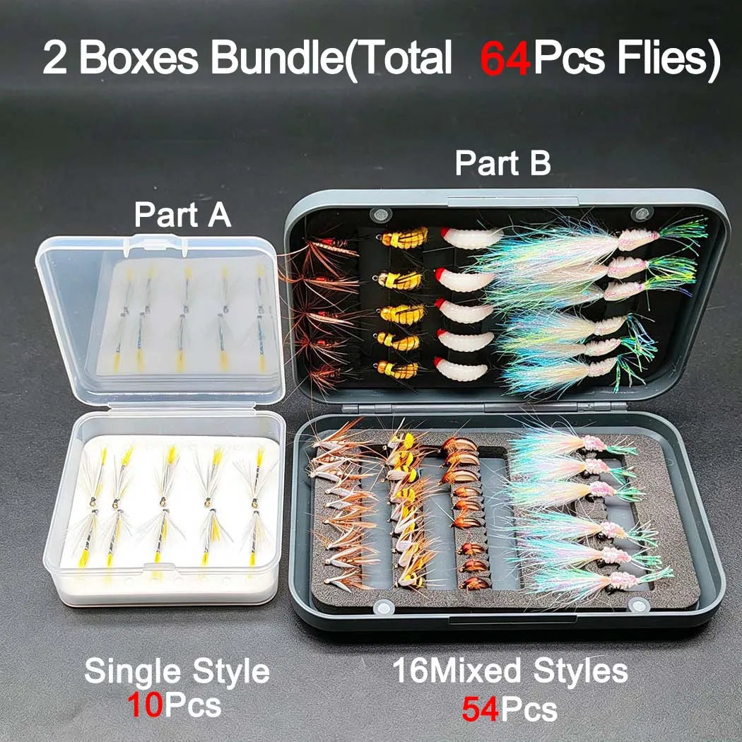 Fly Fishing Flies Assortment With Dry Wet And Nymph Lures
