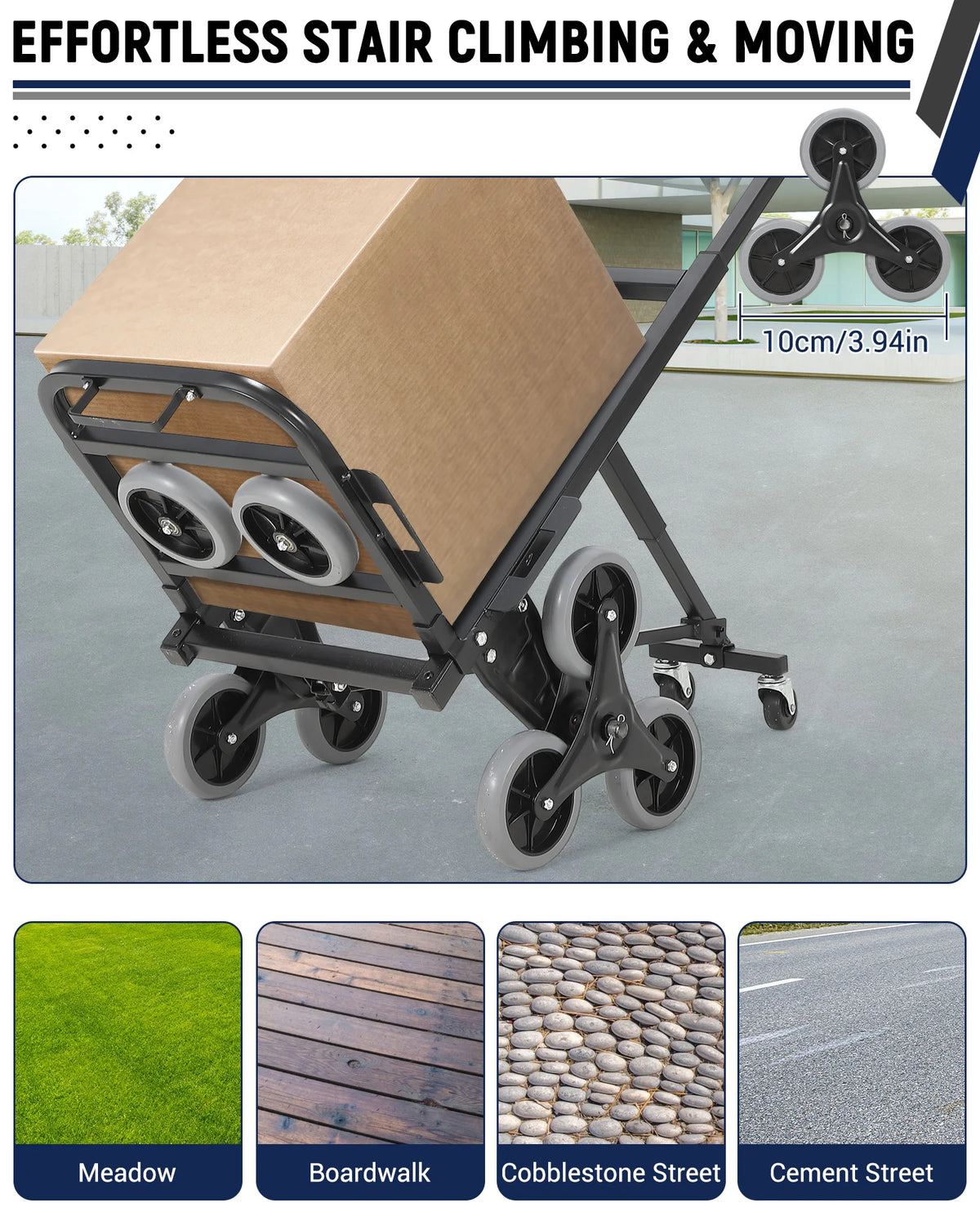 HiMISS 3-in-1 Folding Stair Climbing Hand Truck and Utility Cart