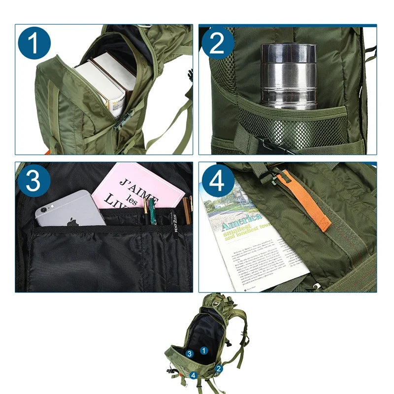 LQARMY Lightweight Waterproof Hiking Backpack for Travel and Camping