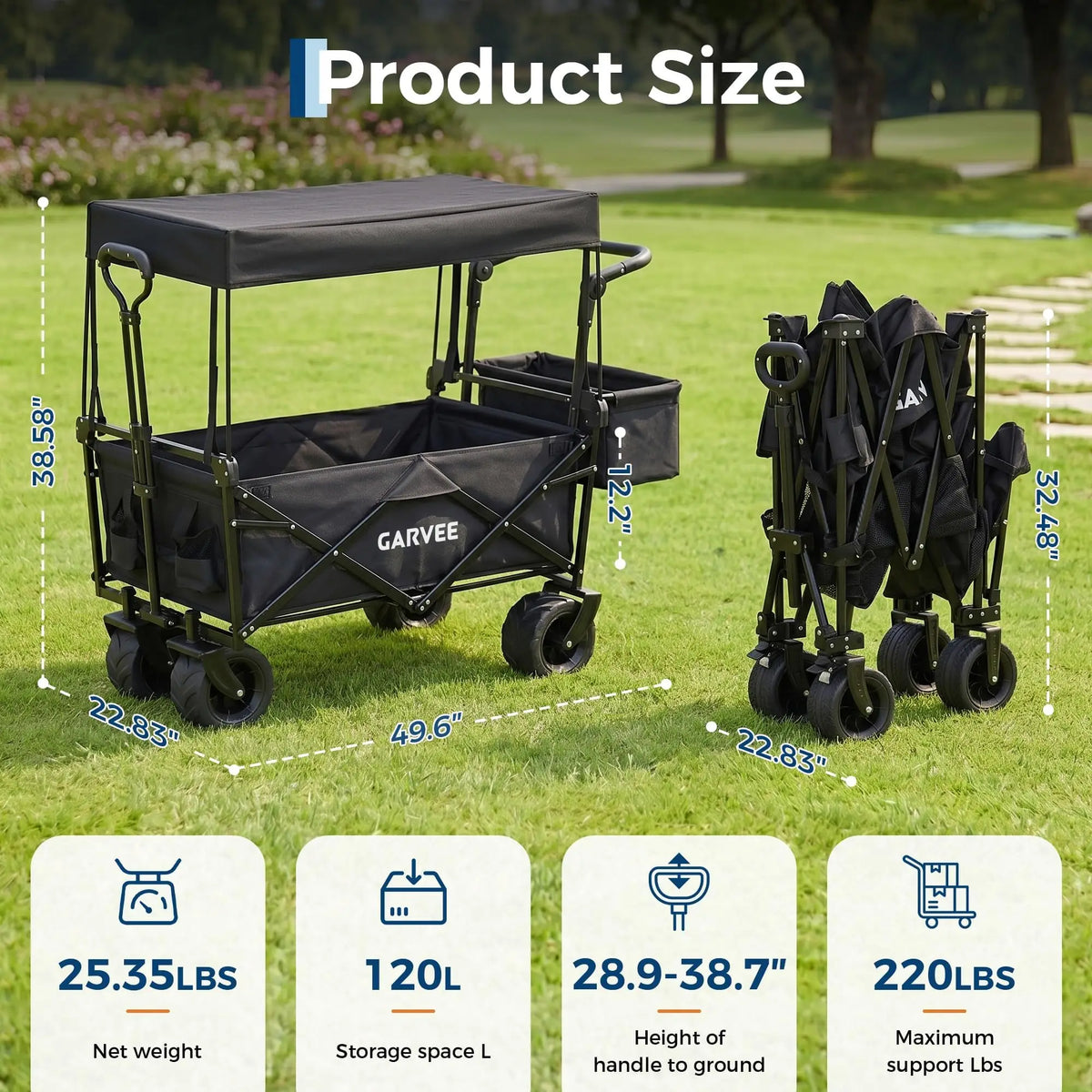 Folding Utility Wagon Cart for Outdoor Garden and Travel