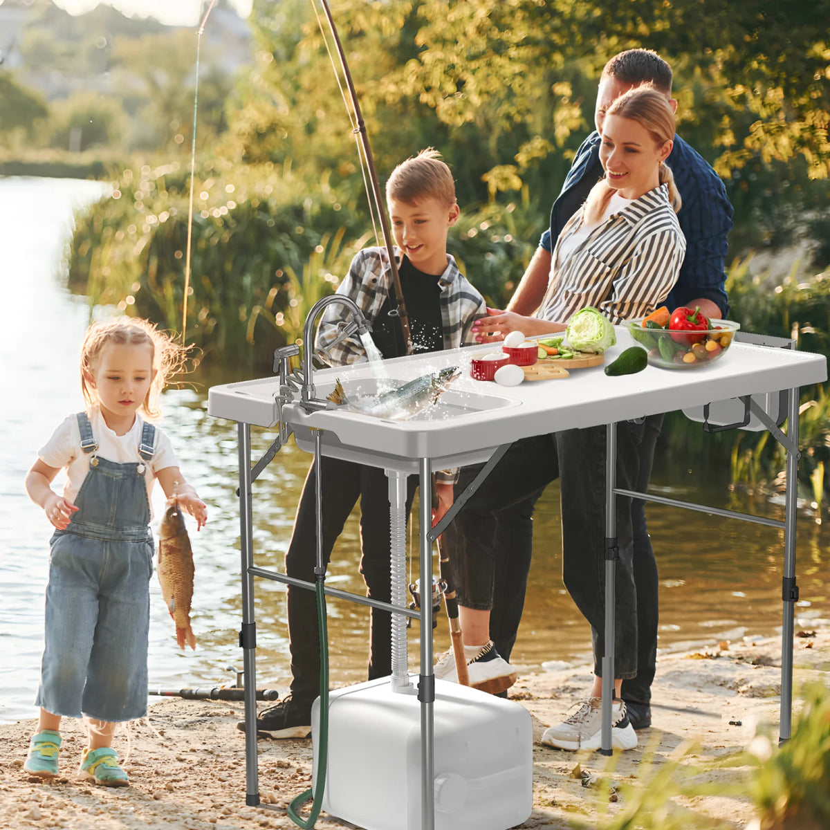 EVOKEDEN Folding Fish Cleaning Station With Sink And Hose Hookup