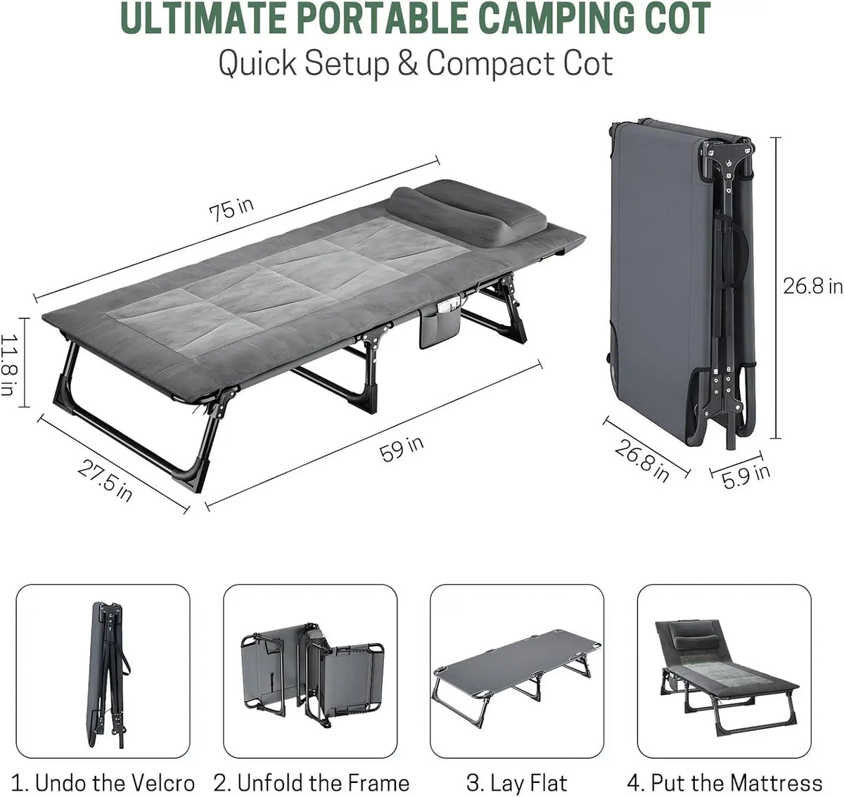 Novilla Camping Cot And Lounge Chair With Pad And Pillow