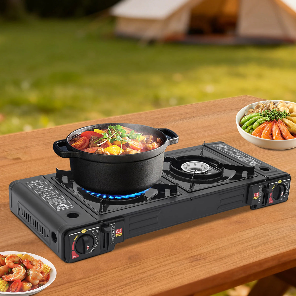 Portable Dual Burner Camping Stove With Auto Ignition