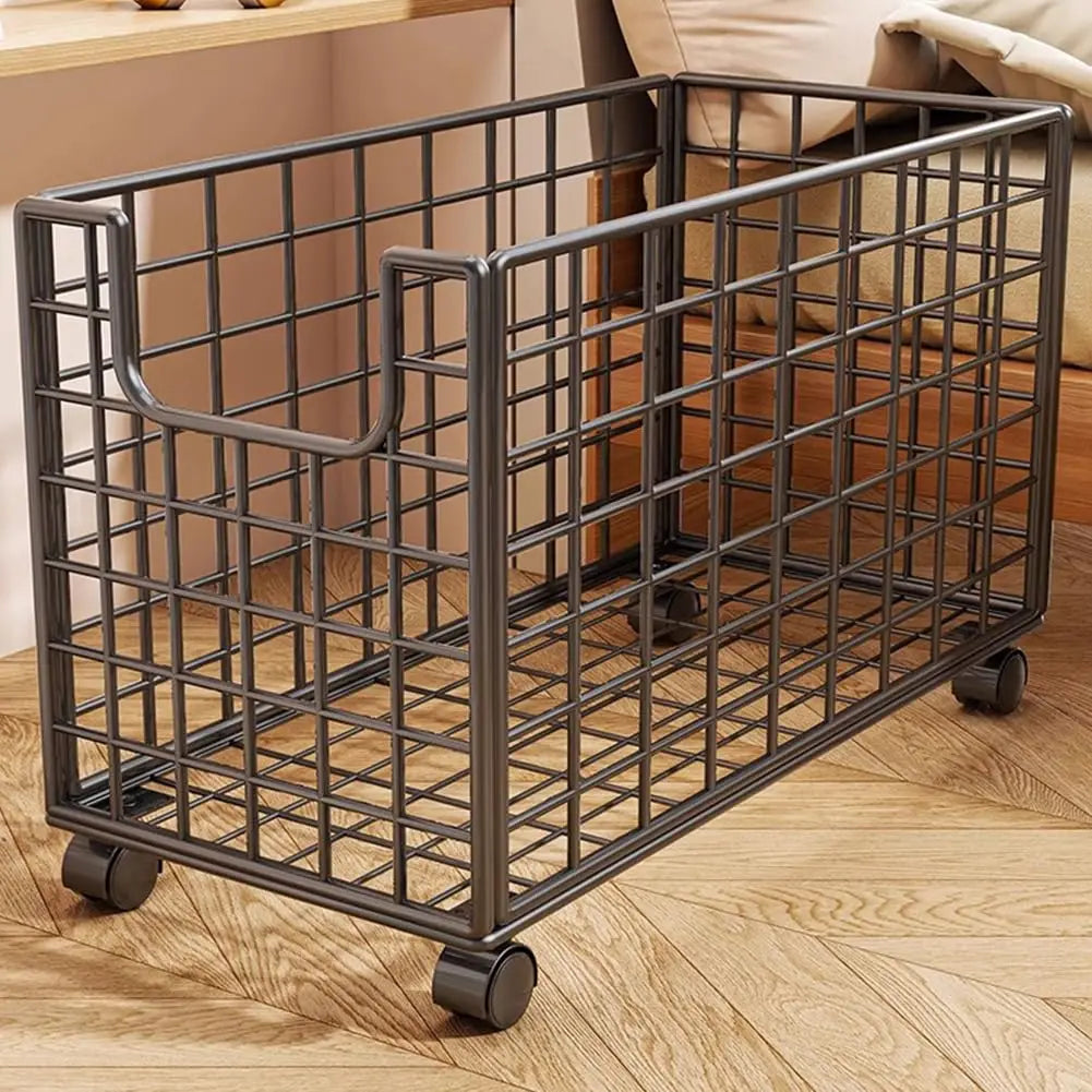 Rolling Metal Mesh Laundry Hamper With Locking Swivel Wheels