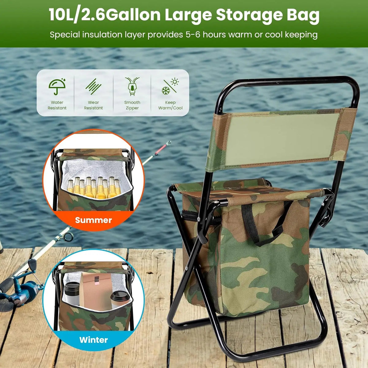 Portable Folding Fishing Chair With Cooler Bag And Backrest