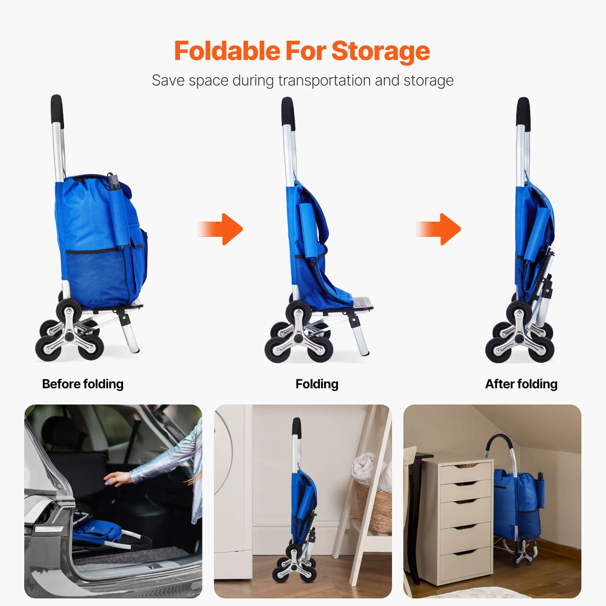 SucceBuy Folding Stair Climbing Shopping Cart With Oxford Cloth Bag