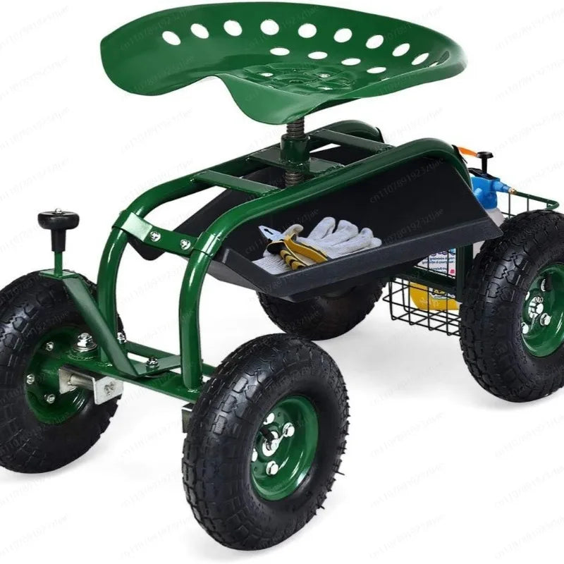Steerable Mobile Garden Seat With Wheels For Easy Gardening