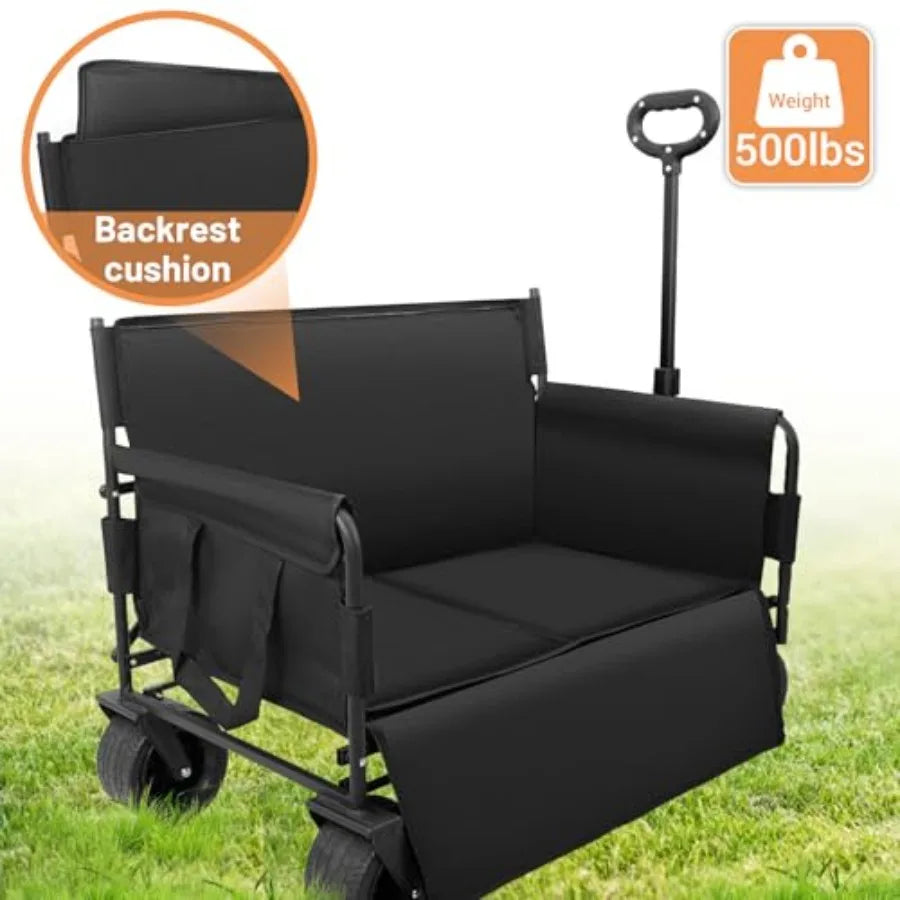 Heavy Duty Collapsible Wagon Bench Seat with All Terrain Wheels