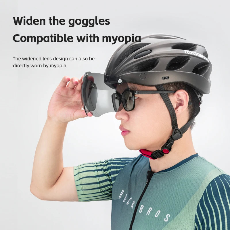 ROCKBROS Integrated Cycling Helmet With Goggles For Road And MTB