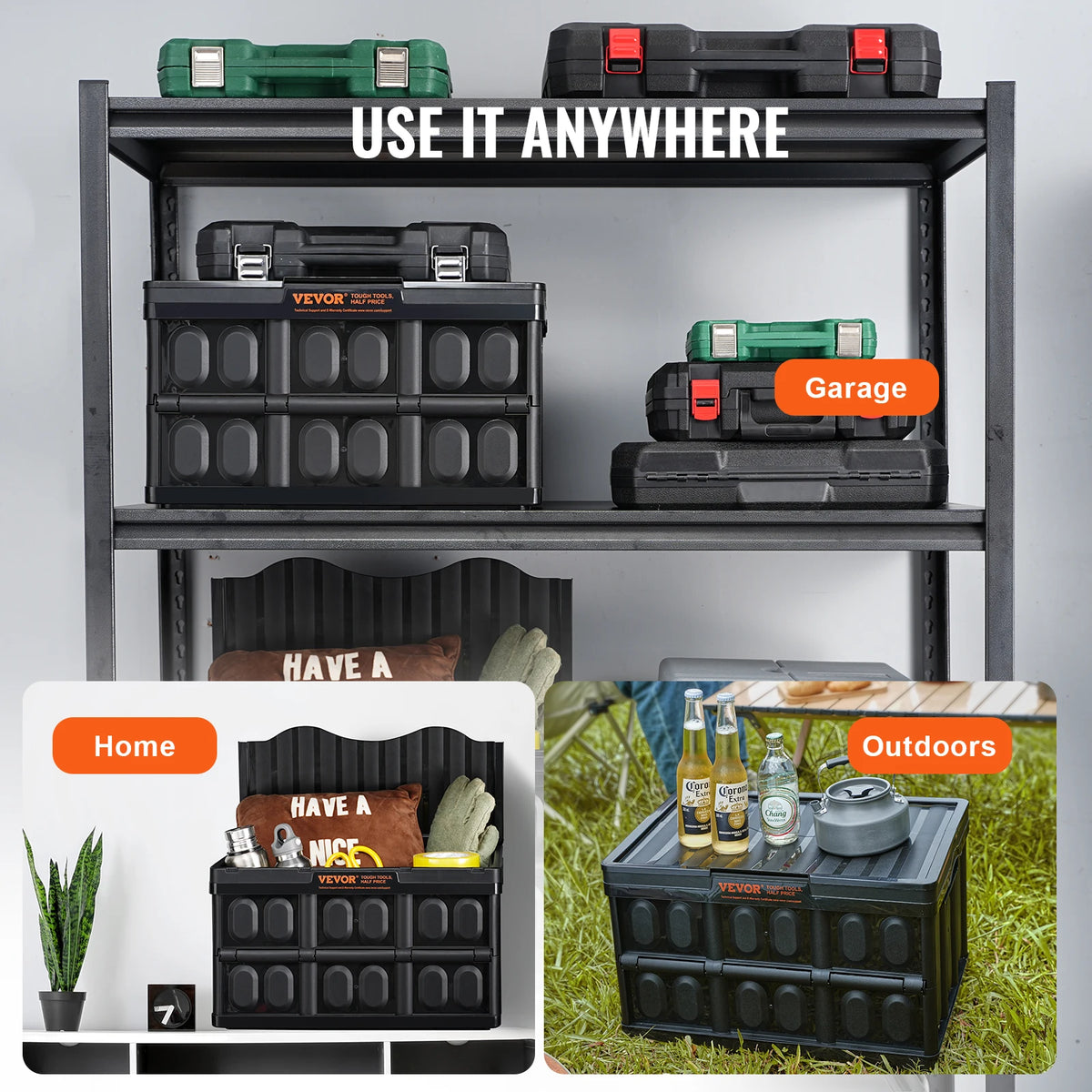 SucceBuy Set of Three Collapsible Stackable Storage Bins With Lids