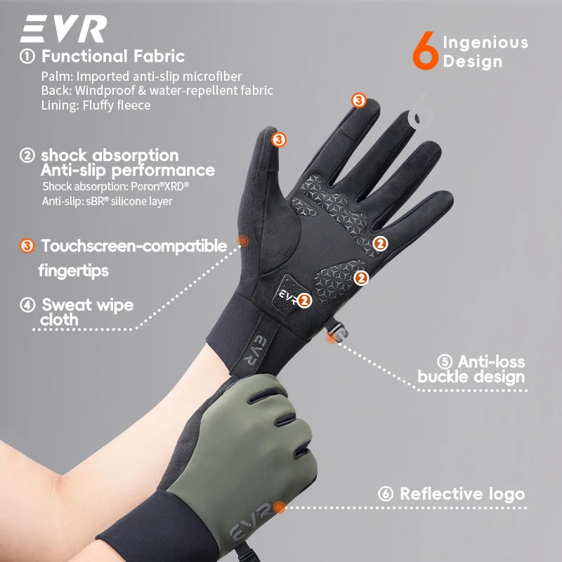 Winter Fleece Cycling Gloves Windproof Thermal Full Finger for Riding