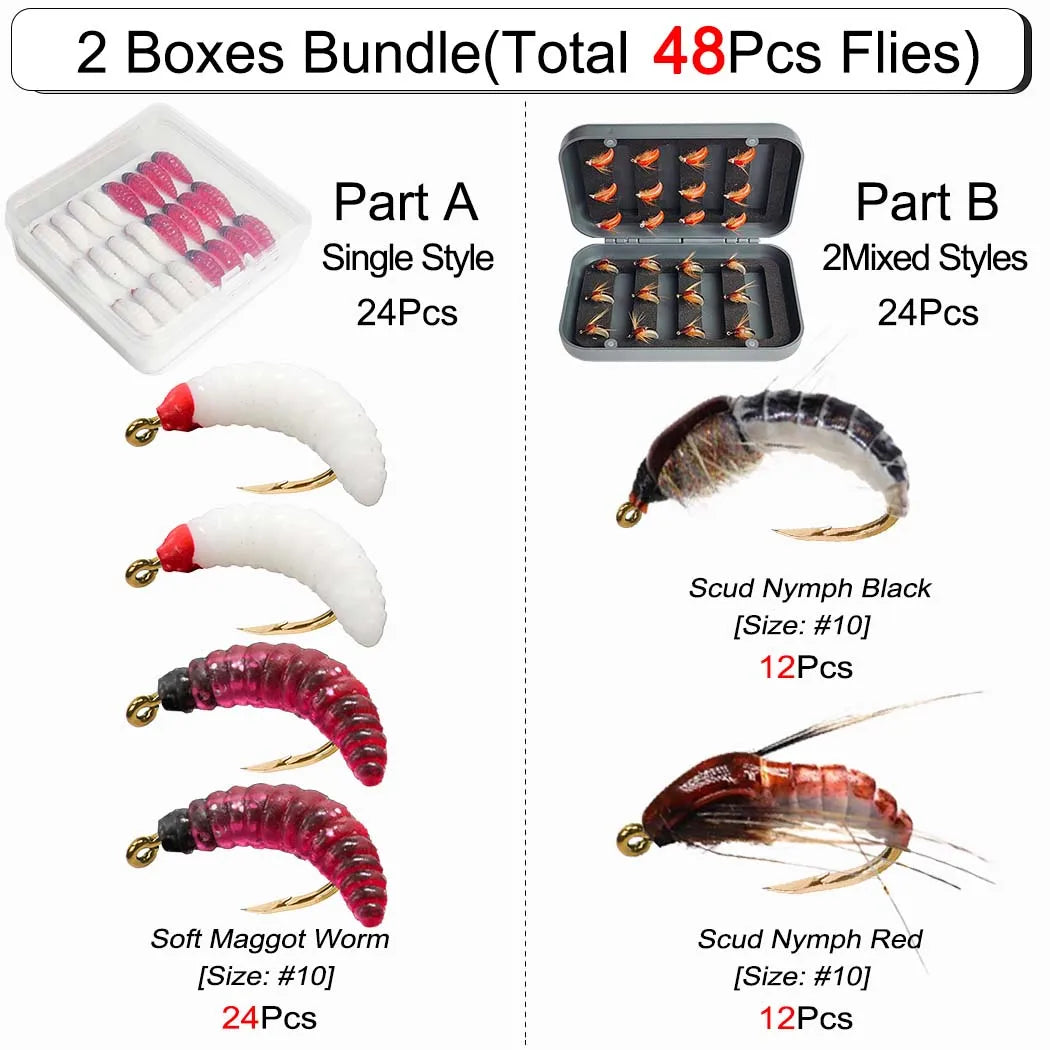 Wet Dry Fly Fishing Lure Set With Nymphs For Trout and Bass