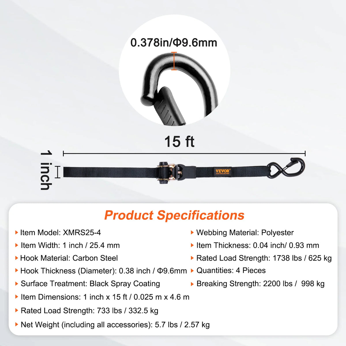 SucceBuy Trailer Ratchet Tie Down Straps With Padded Handles