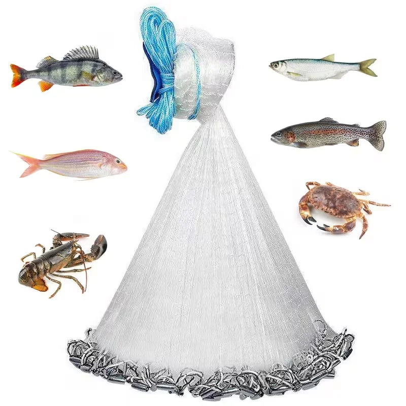 Easy Throw Nylon Fishing Cast Net for Saltwater and Freshwater