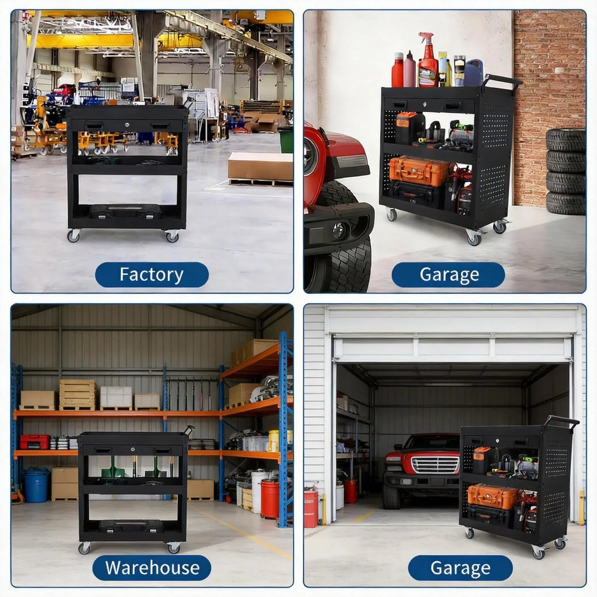 Rolling Steel Tool Cart With Drawer And Locking Casters