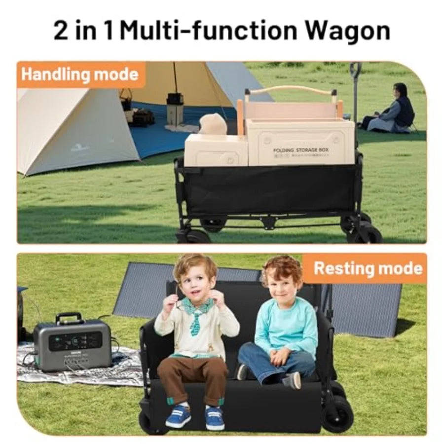 Heavy Duty Collapsible Wagon Bench Seat with All Terrain Wheels