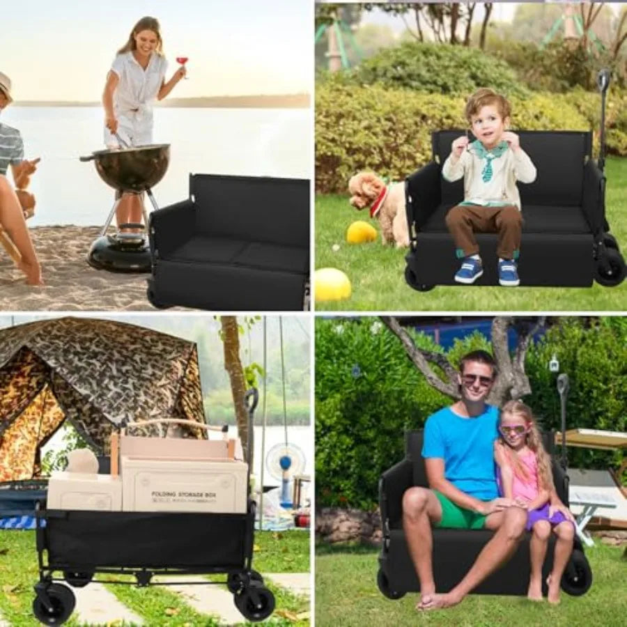 Heavy Duty Collapsible Wagon Bench Seat with All Terrain Wheels